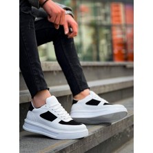 Kb-X8 Kuback Beyaz Siyah Cilt Yüksek Taban Günlük Spor Ayakkabı