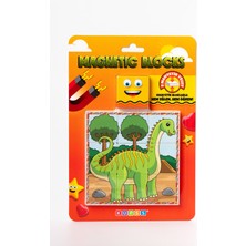 Küpss Manyetik Blok Çift Taraflı 9 Parçalı Mıknatıslı Dinozor Puzzle - 2 Dinazor Görseli Yapboz