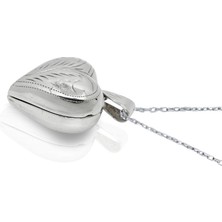 Oya Silver Puffy Kalp Lazer Işleme Kapaklı Gümüş Kolye 3.2x2.5 cm [OYSKK060]