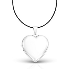 Oya Silver Iri Düz Parlak Kalp Kapaklı Gümüş Kolye 6.5x5 cm [OYSKK058]