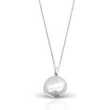 Oya Silver Yuvarlak Lazer Işleme Bombe Kapaklı Gümüş Kolye 3.2x2.5 cm [OYSKK063]