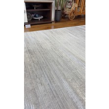 Badelya Home Krem Açık Gri Saten Bambu Ince Sık Dokuma Parlak Yüzey Kaymaz Özel Kesme Salon Koridor Halı Yolluk