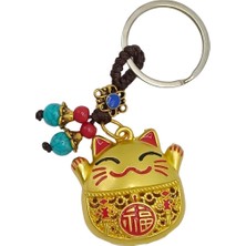 Dünyadan Hediyeler Maneki Neko Pirinç Anahtarlık Sevimli Şişman Feng Shui Şans NOPRNC03