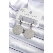 316L Çelik Gümüş Renk Pentagram Işleme Model Kadın Küpe