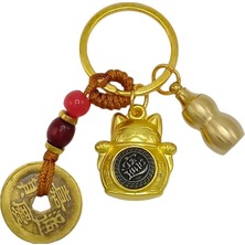 Dünyadan Hediyeler Maneki Neko Pirinç Anahtarlık Döner Çarklı Üçlü Şans Figür NOPRNC02