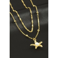 Çiçek Inci Ikili Çelik Kolye