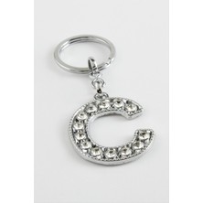 Gümüş Renkli Taşlı Harf Anahtarlık