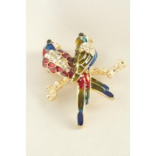 Çift Kuş Mineli Taşlı Broş