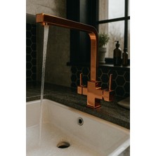 Emfa Aksesuar Rose Gold Kare Arıtmalı Mutfak Bataryası - Bakır Arıtmalı Eviye Bataryası