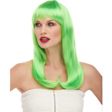 Yeşil Renk Uzun Düz Parti Peruğu (Hk-Work-Place)