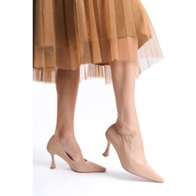 Roof Atelier Cordelia Nude Saten Sivri Burun İnce Topuklu Ayakkabı