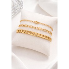 Ares 01 Store Kararmaz 3’lü Gold Zincir Bileklik Seti