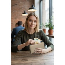 Basarideri Fermuarlı Hakiki Deri Kadın Cüzdanı 423 Bej