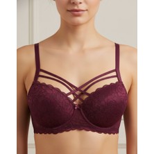 Ebru Silikonlu Desteksiz Dantelli Çapraz Çift Ipli Sütyen