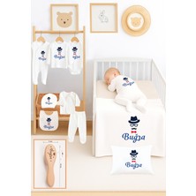 Sitilin Kız Erkek Bebek %100 Pamuk Organik Baskılı Isimli Hastane Çıkışı Yenidoğan Isimli Fırça Hediye