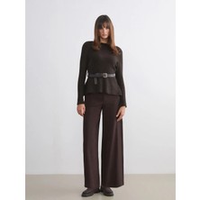 LC Waikiki Kahverengi Standart Fit Geniş Paça Kadın Pantolon  (W5)