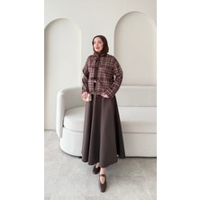 Miraydin Butik Ekose Desenli Etekli Scuba Takım – Kahve