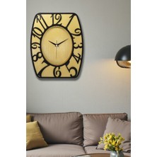 Usin Hediyelik Dekoratif Ahşap Görünümlü Gold Dikdörtgen Salon Büro Iş Yeri Mutfak Duvar Saati 35*30 cm