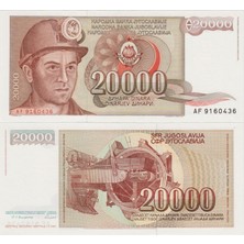 Banknoting Yugoslavya 20.000 Dinar 1 Mayıs 1987 Madenci Temalı. Çil.