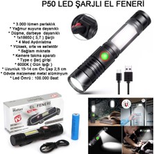 Geniş Açılı P50 LED Şarjlı El Feneri  WT-601 (Store-Mania)