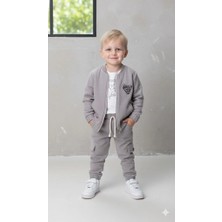 Bontino Erkek Çocuk Sweatshirt, Hırka ve Pantolonlu %100 Pamuk 3'lü Spor Takım