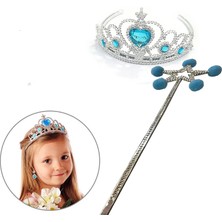 Mavi Ponponlu Karlar Ülkesi Elsa Asası ve Mavi Kalp Taşlı Elsa Tacı (Store-Mania)