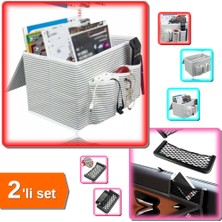 Hereveoyuncak Araç Bagaj Düzenleyici Bölmeli Organizer + Telefon Tutucu Torpidoya Yapışan File - 2li Set U9S7C2