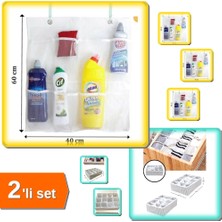 Hereveoyuncak 8 Cepli Askılı Fileli Mutfak Banyo Düzenleyici + 12 Bölmeli Pratik Çekmece Organizer - 2li Set F5C8Z
