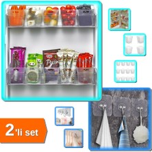 Hereveoyuncak 6 Adet Buzdolabı Içi Mini Düzenleyici Kutu + Ultra Güçlü 10 Adet Şeffaf Yapışkanlı Askı - 2li Set T5
