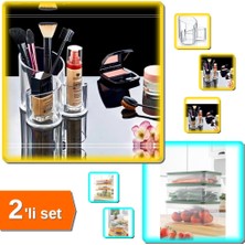 Hereveoyuncak Şeffaf 3 Gözlü Makyaj Organizeri + Tupper Model Vakumlu 3,8lt Mikrodalga Saklama Kabı - 2li Set W4H1