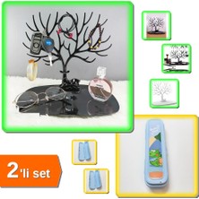 Hereveoyuncak Siyah Geyik Şeklinde Mücevher Organizeri + Mavi Çanta Içi Saklama Kutusu Makyaj Kutusu - 2li Set Z2N