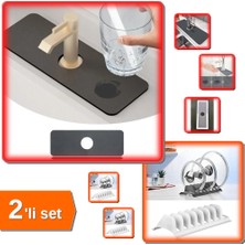 Hereveoyuncak Su Emici Sihirli Mutfak Banyo Musluk Matı + Beyaz 2 Adet 8 Bölmeli Tencere Kapak Rafı - 2li Set M2Q3