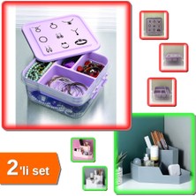 Hereveoyuncak Pratik Masaüstü Köşe Makyaj Organizeri + Takı Saklama Dikiş Kutusu - Ideal 2li Set P8R2YH