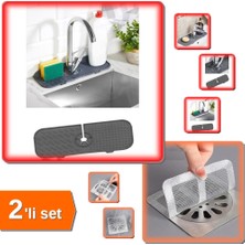 Hereveoyuncak Esnek Musluk Lavabo Su Tutucu Matı + 10 Adet Yapışkanlı Banyo Gider Koruyucu - 2li Set P9S1N5