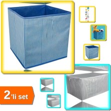 Hereveoyuncak Dolap Içi Düzenleyici Kutu Mavi Çizgili + Sandık Tipi Yorgan Hurç - Maxi 40X40X75 cm - 2li Set C5A3K