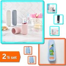 Hereveoyuncak 2 Adet Kapsül Çanta Içi Makyaj Seyahat Kabı + 1 Adet Mavi Kapaklı Makyaj Fırçası Kutu - 2li Set Z1T3