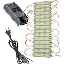 Powerr Led Aydınlatma 20 Adet 12 Volt 1.5 Watt 3 Lensli Yeşil 2835 Smd LED Modül IP65 Modül 5A Trafo ve Arapurlu Güç Kablolu Set