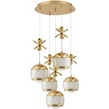 Marsel Lighting Sare 5li Gold Avize 3 Renk LED Secenekli Salon Oturma Odasi Avize