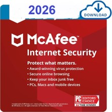 McAfee Internet Security 2026 - 3 Cihaz 2 Yıl Abonelik Kodu (Mail Adresinize Tanımlanır)