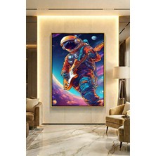 Wallivo Galaksiler Arasındaki Astronot Model 2 Gold Metal Çerçeveli Kanvas Tablo
