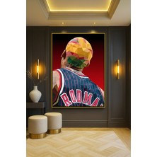 Wallivo Dennis Rodman Kafa Portresi Model 1 - Modern Sporcu Ikonik Gold Metal Çerçeveli Kanvas Tablo