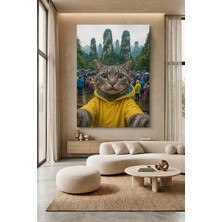 Wallivo Gezgin Kedi - Seyahate Çıkan Kedi Illüstrasyonu Kanvas Tablo