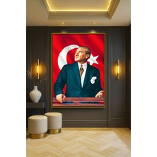 Wallivo Mustafa Kemal Atatürk Portre - Model 19 Gold Metal Çerçeveli Kanvas Tablo