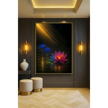 Wallivo Lotus Çiçeği - Spiritüel ve Huzur Veren Modern Bronz Metal Çerçeveli Kanvas Tablo