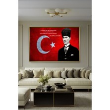 Wallivo Türk Bayrağı ve Atatürk Birlikte - Model 1 Gold Metal Çerçeveli Kanvas Tablo