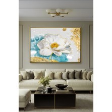 Wallivo Orta Işıkta Renkli Çiçekler - Pastel Tonlu Gold Metal Çerçeveli Kanvas Tablo