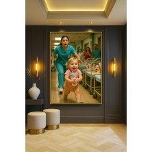 Wallivo Speedy Baby - Hızlı Bebek Temalı Mizahi Modern Bronz Metal Çerçeveli Kanvas Tablo