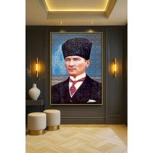 Wallivo Mustafa Kemal Atatürk Çizgisel Sanat - Model 5 Gümüş Metal Çerçeveli Kanvas Tablo