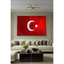 Wallivo Şanlı Türk Bayrağı Dalgalanan Tasarım - Model 1 Gümüş Metal Çerçeveli Kanvas Tablo