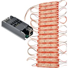 Powerr Led Aydınlatma 20 Adet 12 Volt 1.5 Watt 3 Lensli Kırmızı 2835 Smd LED Modül IP65 Modül 5A Trafo Set
